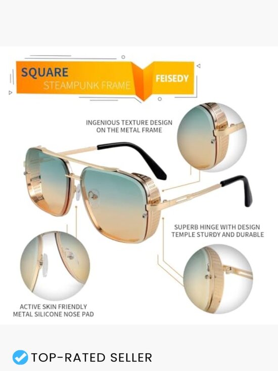 Vintage Square Steampunk Retro Metal Frame UV400 Polarized Sunglasses